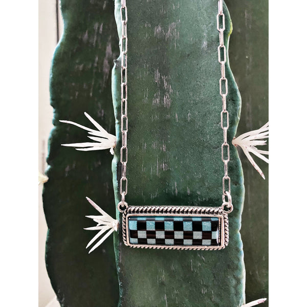 Turquoise Checkered Bar Necklace