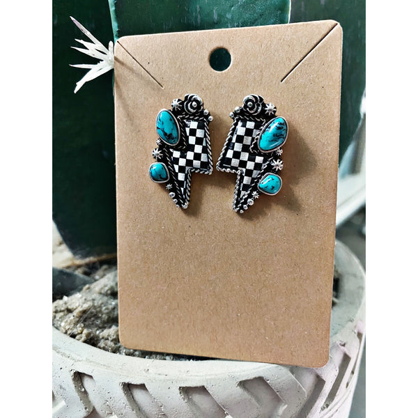 Checkered Bolt Turquoise Earrings