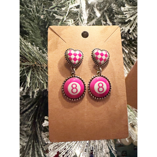 8 Ball Heart Earrings