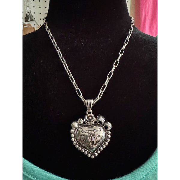Bull Skull Heart Necklace