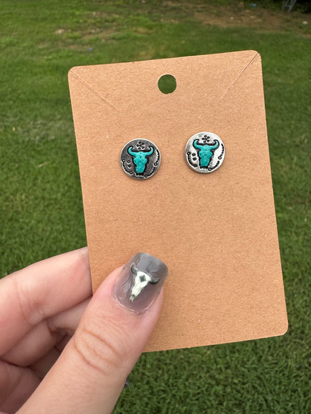 Western Steer Skull Stud Earrings
