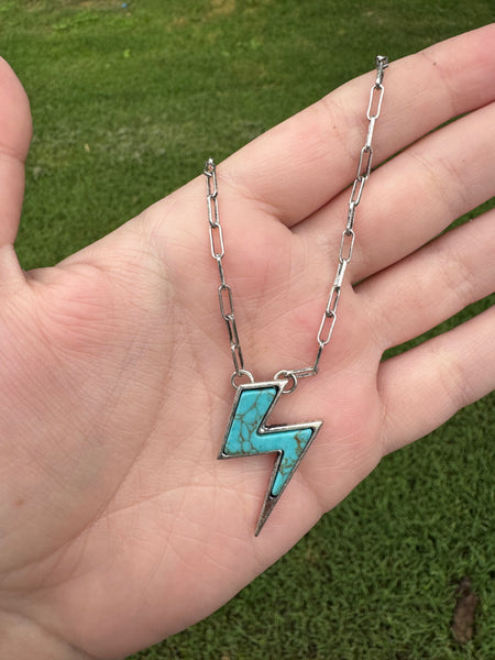 Gemstone Thunderbolt Pendant Short Necklace
