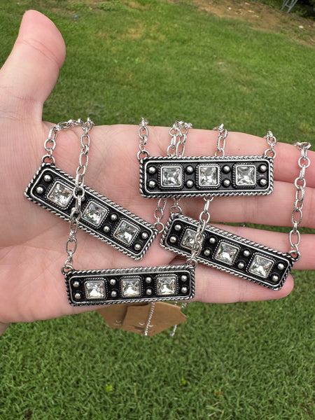 Western Rhinestone Bar Necklace