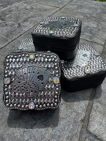 METAL ROYAL FLUSH BLACK SMALL TRAVEL JEWELRY BOX
