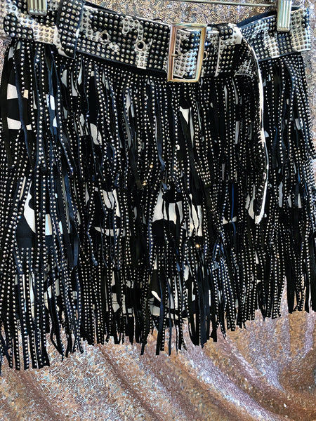 Rhinestone Fringe Skort - Cow