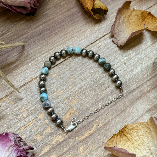 Sterling Silver & Larimar Bracelet – 6 mm Beads
