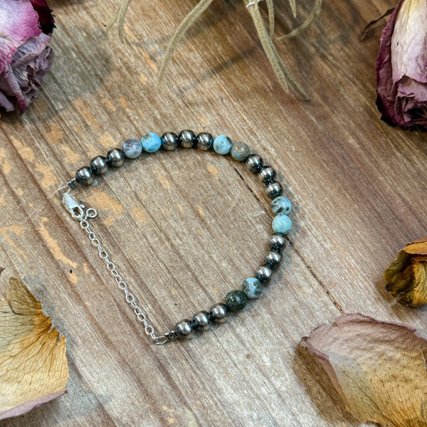 Sterling Silver & Larimar Bracelet – 6 mm Beads