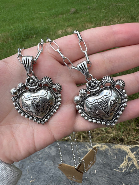 Bull Skull Heart Necklace