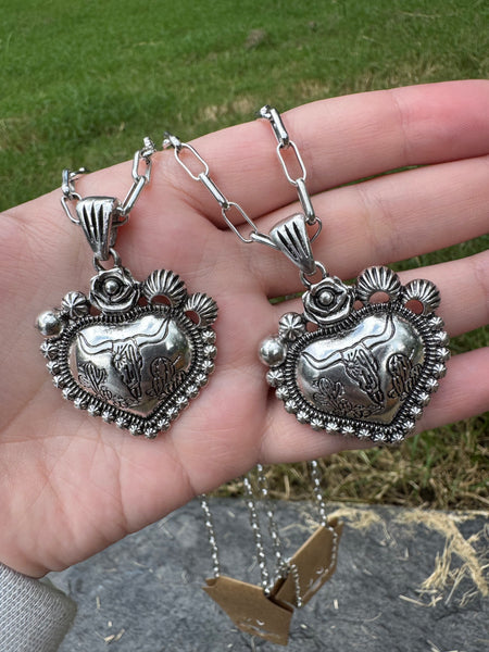 Bull Skull Heart Necklace
