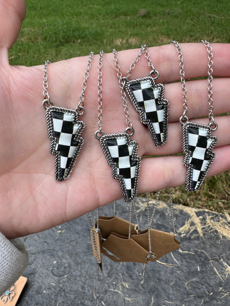 Punchy Checker Bolt Necklace