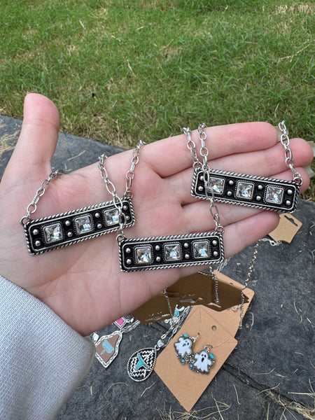 Western Rhinestone Bar Necklace