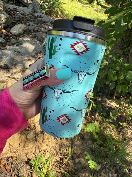 Western Trail Brew Stainless Steel Mug In Cactus Geometry
