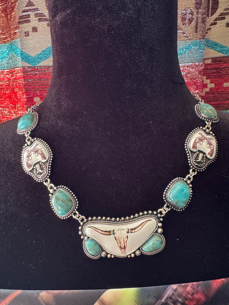 Steer Head Stone Necklace