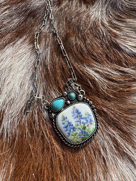 MONTANA MEADOW BLUE BONNET SILVERTONE NECKLACE