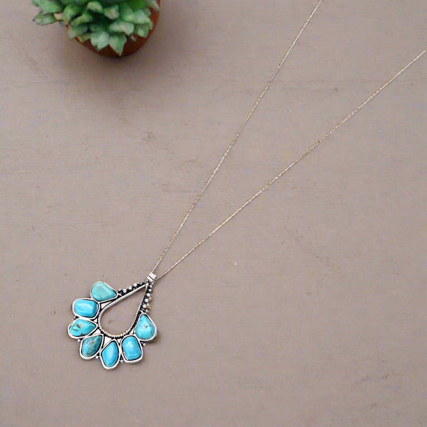 Sterling Silver Chain Necklace with Natural Stone Pendant