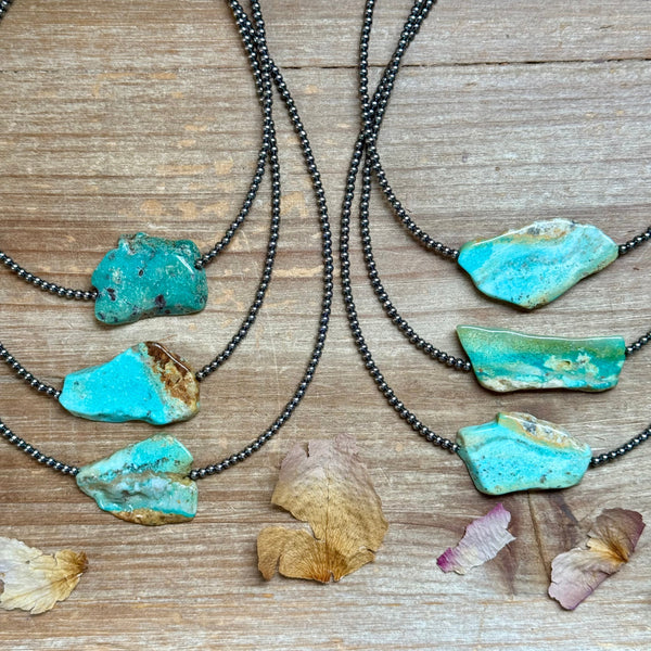 16” Flat Turquoise Necklace – Sterling Silver