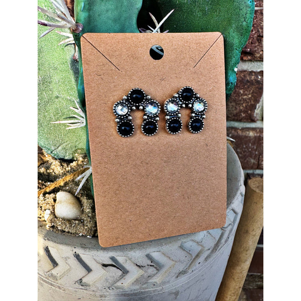 Kaelin Rhinestone Squash Stud Earrings - Black