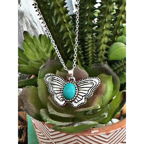 Flat Butterfly Turquoise Necklace