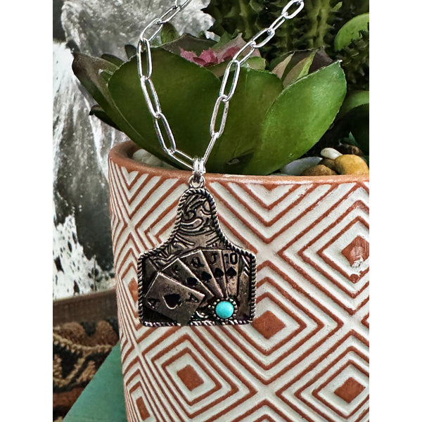 Cards & Turquoise Cattle Tag Necklace