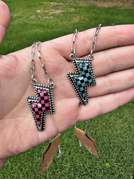 Checker Bolt Necklace - 2 COLORS
