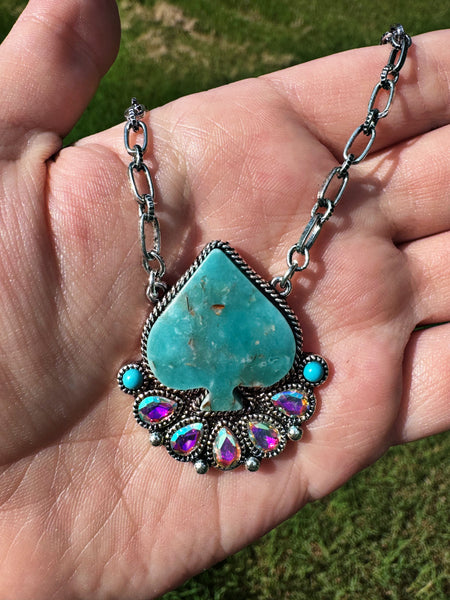 Turquoise Spade AB Stone Necklace