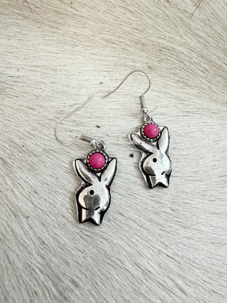 Bunny Earrings With Stone - Pink