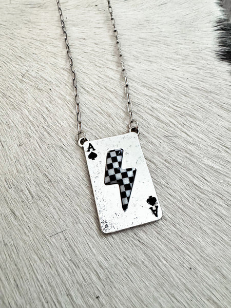 Checker Bolt Card Necklace