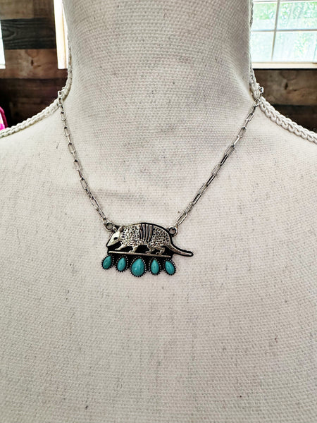 The "Texas Icon" Armadillo & Turquoise Necklace