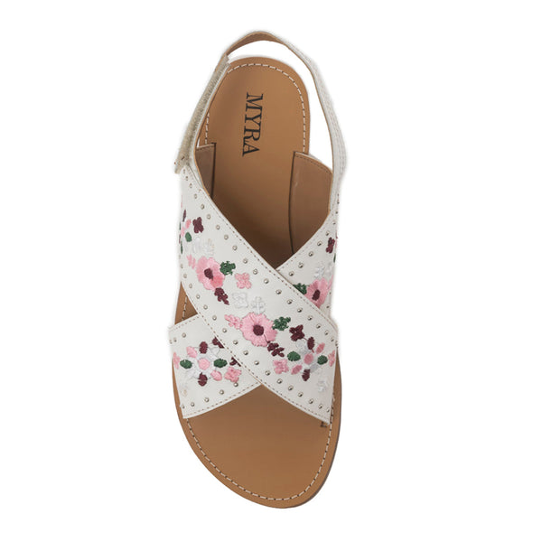 Lilytrail Embroidered Leather Sandals in Frost White