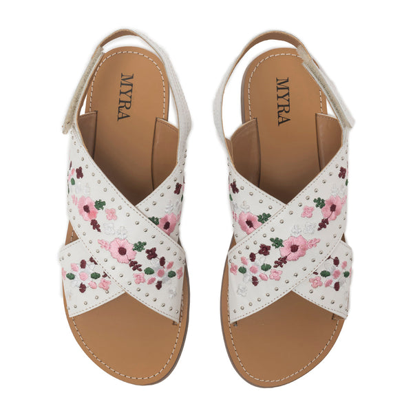 Lilytrail Embroidered Leather Sandals in Frost White