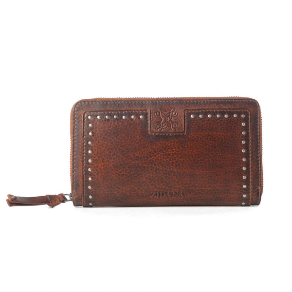 Myra Zidana Astra Studded Veg Tanned Leather Wallet in Ember Red