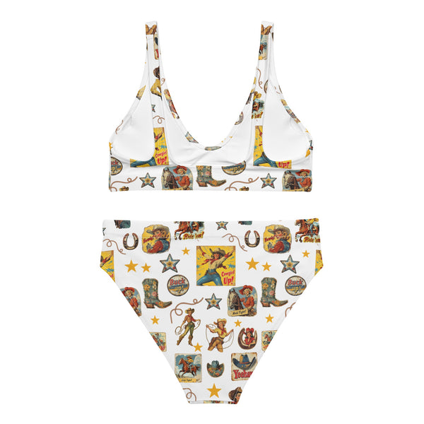 Yeehaw Vintage Cowgirl Collage White Bikini