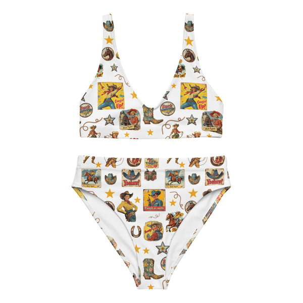 Yeehaw Vintage Cowgirl Collage White Bikini