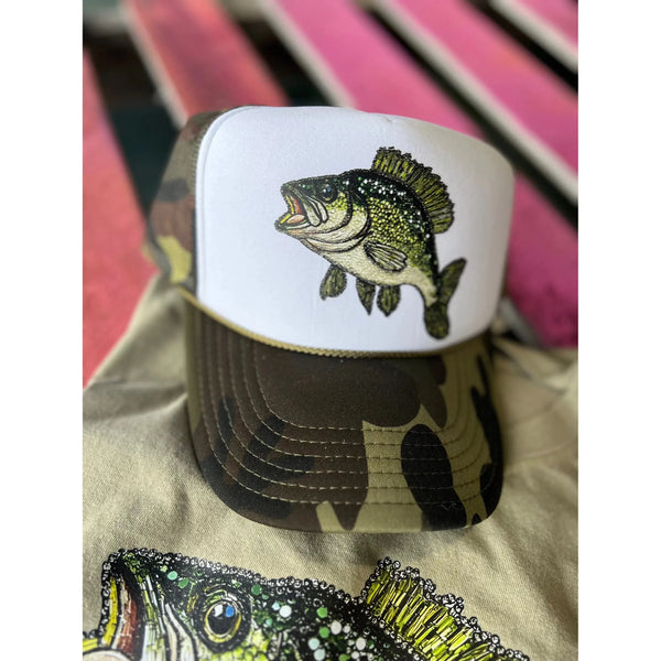 Faux Rhinestone Bass Fishing Trucker Hat