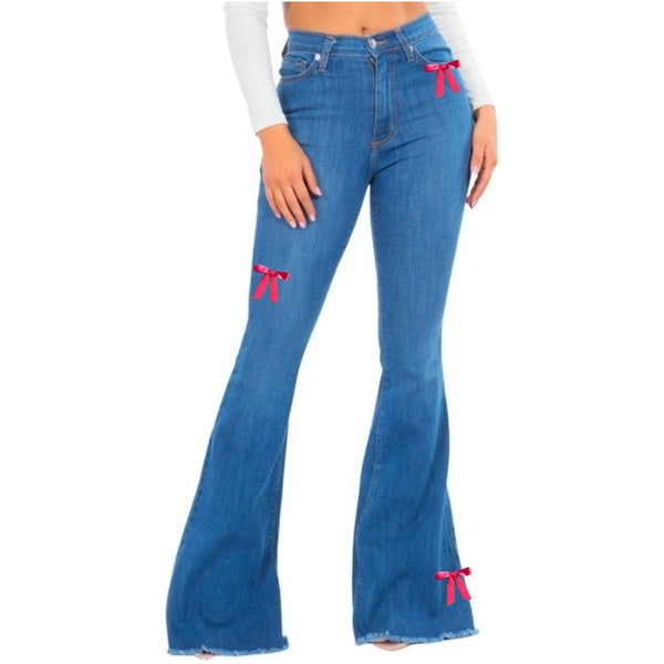 Bell Bottom Jean with Pink Ribbon detail
