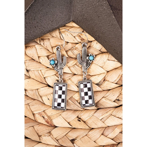 Checker Cactus Bar Earrings