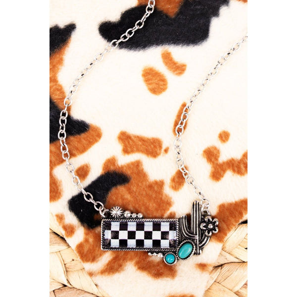 Checker Cactus Bar Necklace