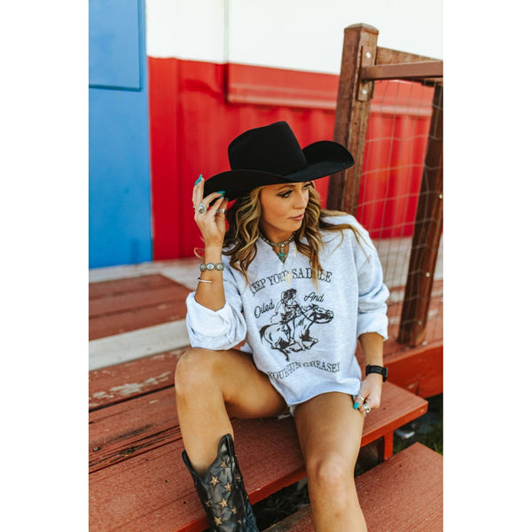 Saddle Oiled Graphic Raw Hem Sweatshirt