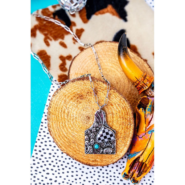 Checker Spade Cattle Tag Necklace