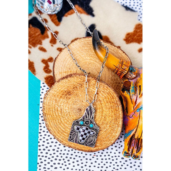 Checker Cow Tag Necklace