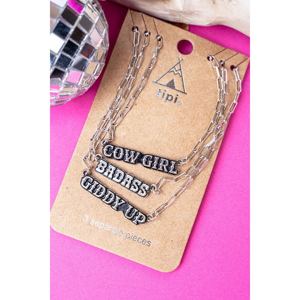 Silvertone Cowgirl Triple Necklace Set