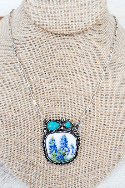 MONTANA MEADOW BLUE BONNET SILVERTONE NECKLACE