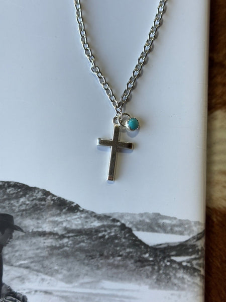 AUTHENTIC - Turquoise Cross Pendant Chain Necklace