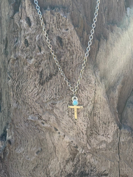AUTHENTIC - Turquoise Cross Pendant Chain Necklace
