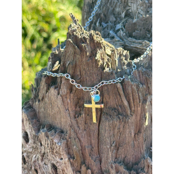 AUTHENTIC - Turquoise Cross Pendant Chain Necklace