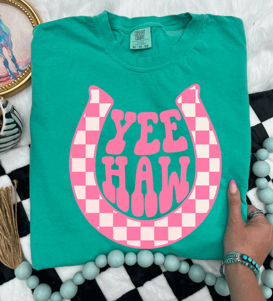 Yee Haw Pink Horseshoe Tee