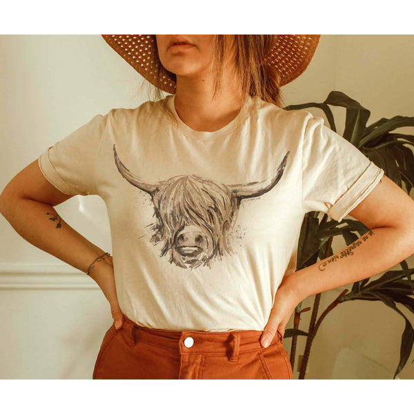Hand Drawn Highland Cow Tee