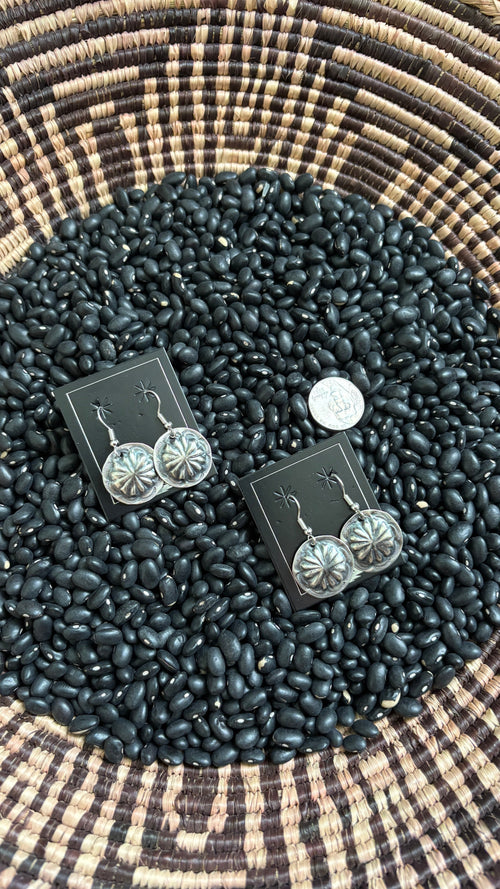 PLAIN ROUND CONCHO DANGLE EARRINGS BY JOAN BEGAY