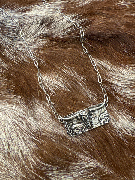Desert Scene Longhorn Bar Necklace