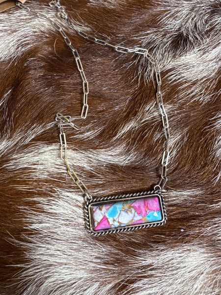 Cotton Candy Semi Stone Bar Necklace